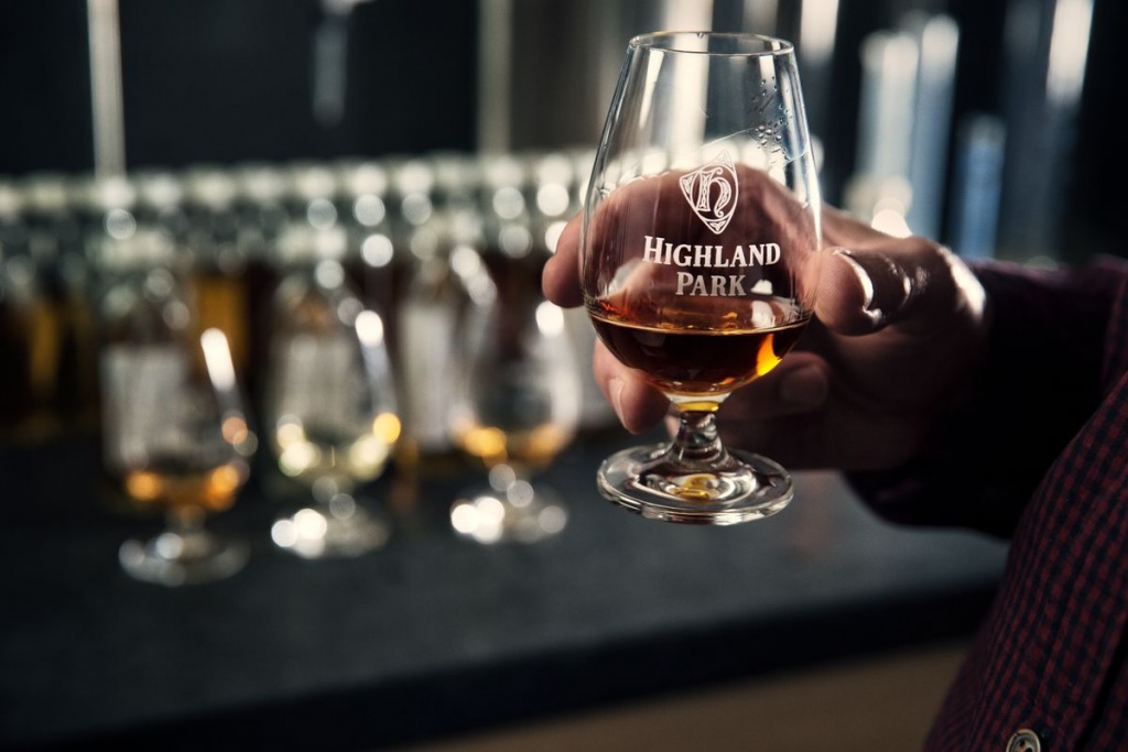 A collectable Highland Park Whisky in a glass