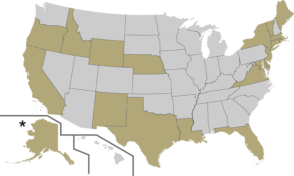 Map of American States available for delivery