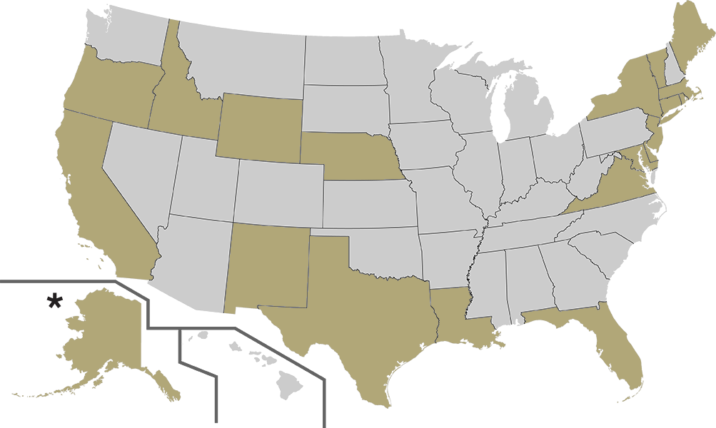 Map of American States available for delivery