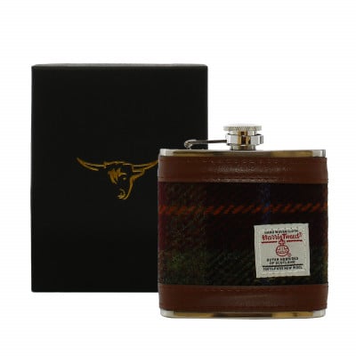 Harris Tweed 6oz Hip Flask - Rust Check