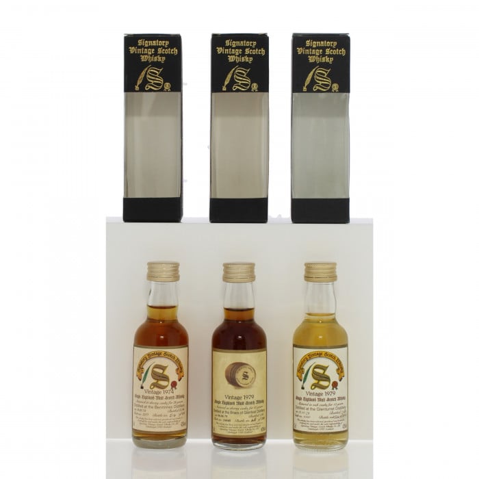 Benrinnes 1974 20 Year Old Single Cask #2577, Glenturret 1979 13 Year Old Single Cask #1050 & Braes of Glenlivet 1979 15 Year Old Single Cask #16040 Signatory Vintage Miniatures