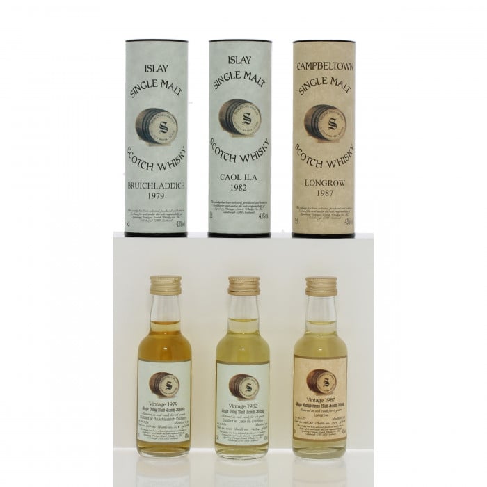 Bruichladdich 1979 16 Year Old, Caol Ila 1982 13 Year Old & Longrow 1987 8 Year Old Signatory Vintage Miniatures