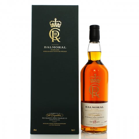 Royal Lochnagar 18 Year Old Balmoral Coronation of King Charles III Includes Glencairn Crystal Glass Set