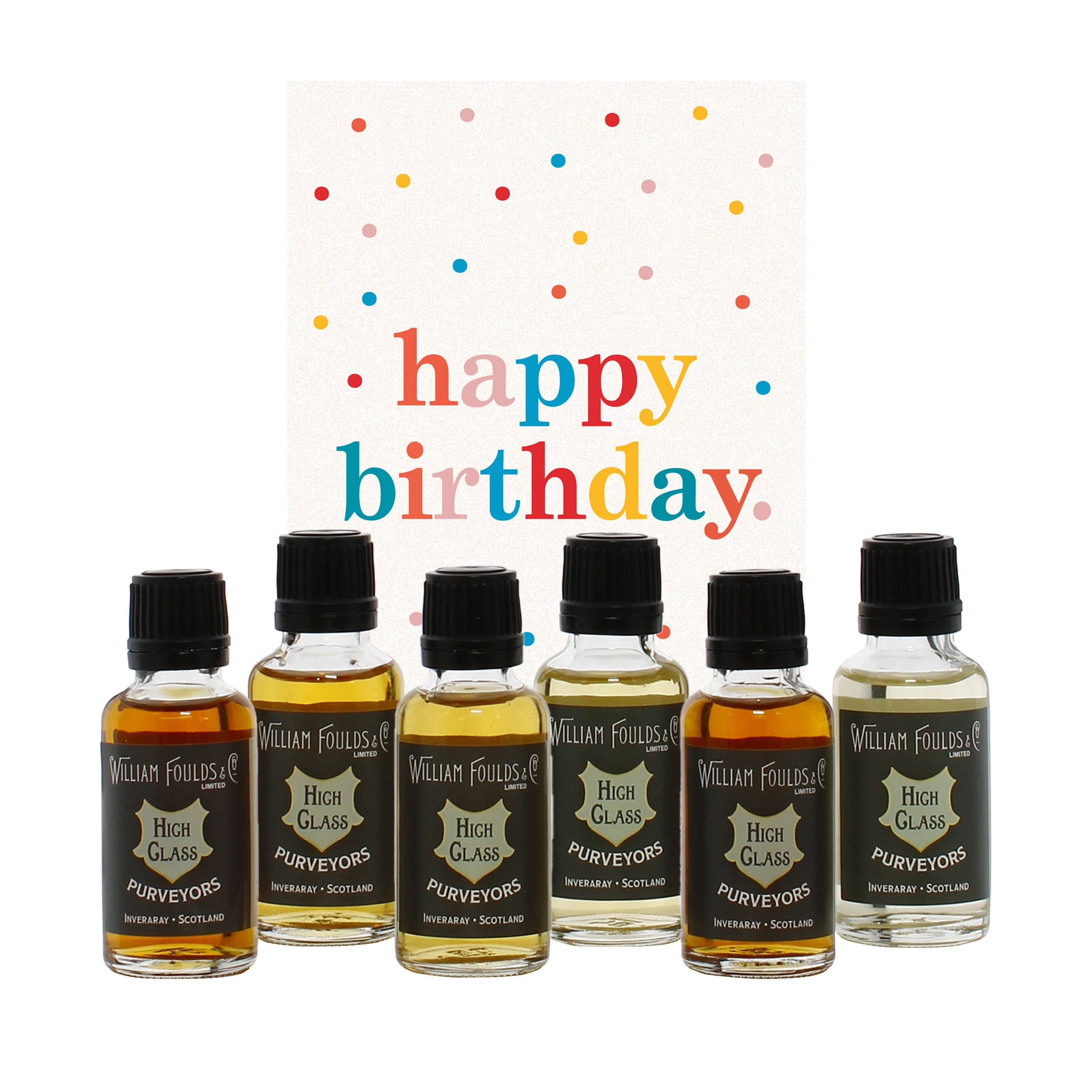 Happy Birthday Multi Coloured Spots 6x3cl Whisky Gift Pack
