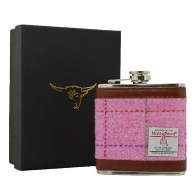 Harris Tweed Hip Flask (6oz) - Pink