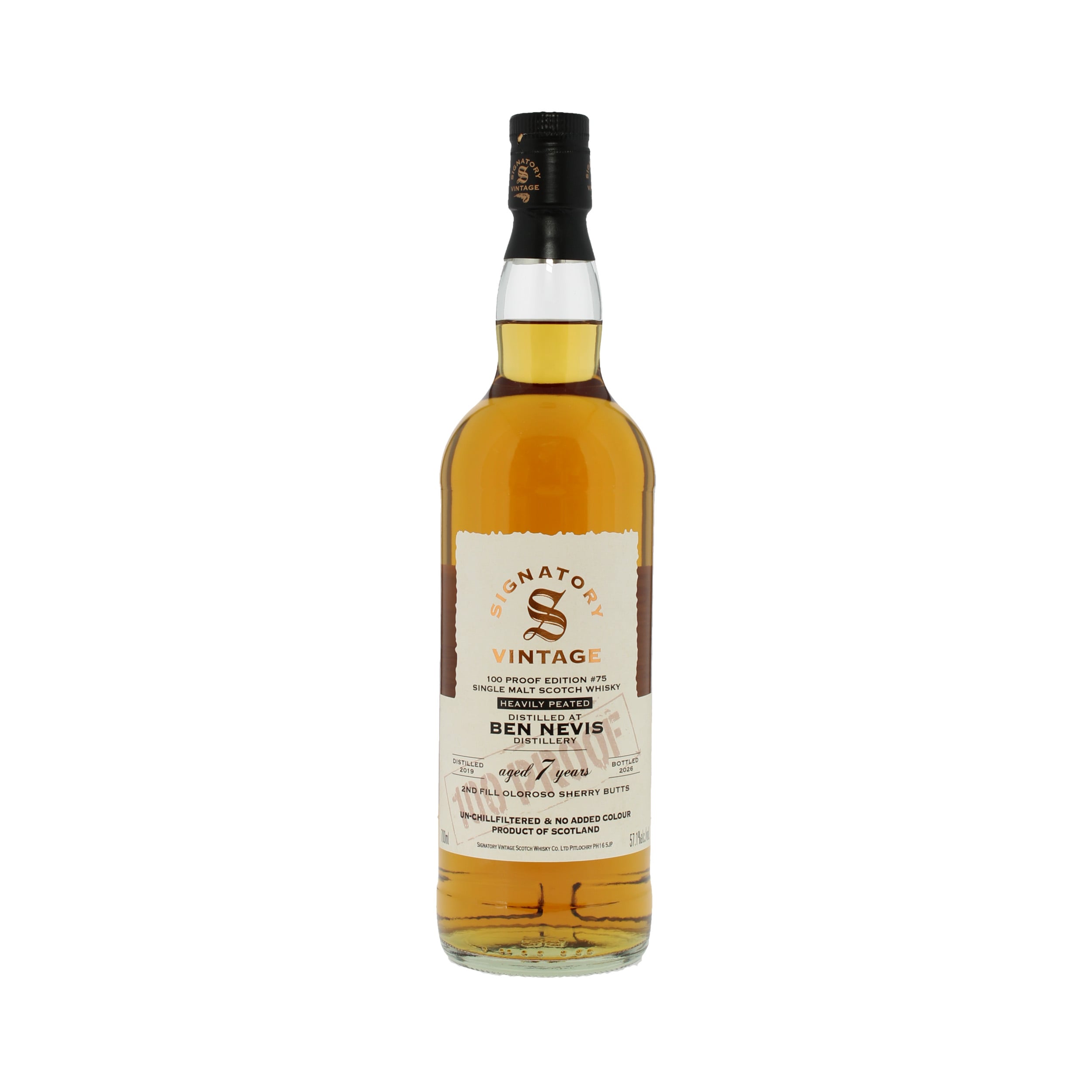 Signatory Vintage Ben Nevis 2019 7 Year Old Heavily Peated 100 Proof Edition #75