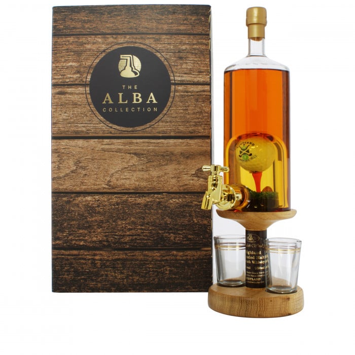 Golf Ball on Tee Decanter with Tap & Two Glasses
